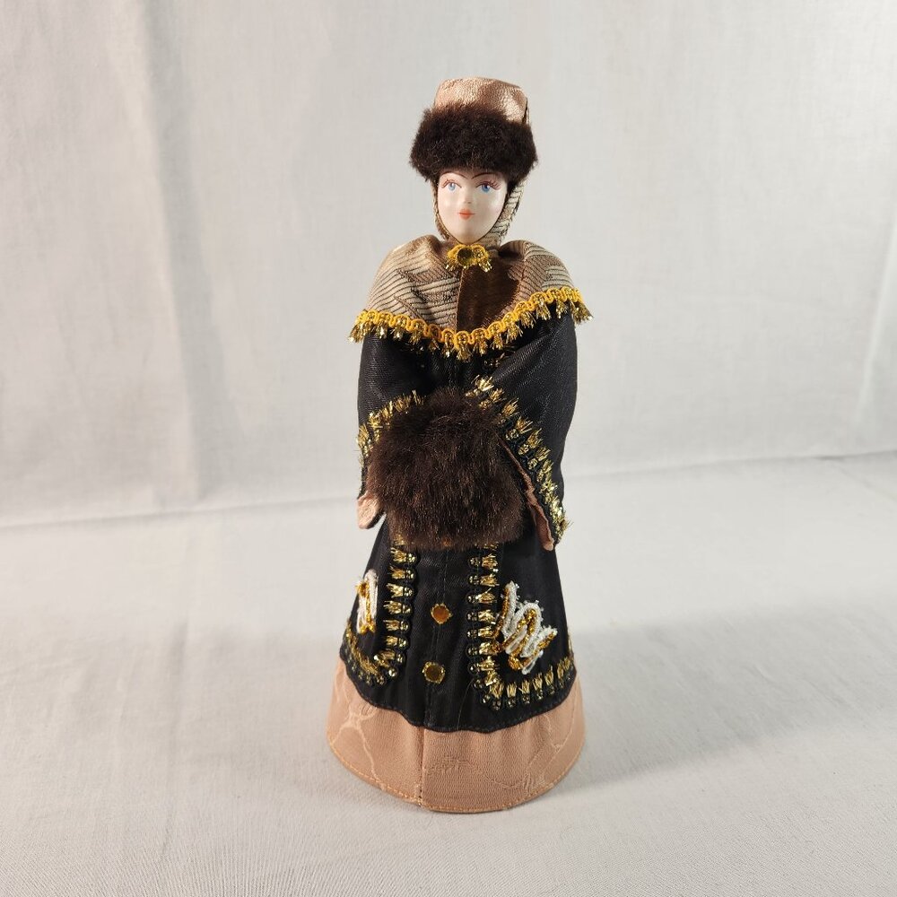 Russian Doll Handmade Traditional Fashion Winter Dress Black Gold 10 In Tall EUC